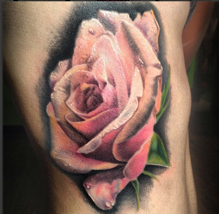 Tattoos - Realistic Rose with Dew Drops Tattoo - 77925